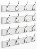 Forbena White Coat Rack Wall Mount 4-Pack, Coat Hanger Wall Mounted for Hanging Clothes Purse, Modern Key Holder Hooks for Closet Hat, Belt, Bag, Backpack, Leash (White and Silver - 16 Hooks) - color: White & Silver