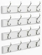 Forbena White Coat Rack Wall Mount 4-Pack, Coat Hanger Wall Mounted for Hanging Clothes Purse, Modern Key Holder Hooks for Closet Hat, Belt, Bag, Backpack, Leash (White and Silver - 16 Hooks) - color: White & Silver