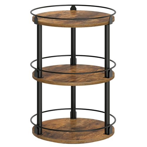 YATINEY 3-Tier Lazy Susan Organizer, Rotating Spice Rack, Spinning Organizer, Industrial Turntable Spice Rack Organizer for Cabinet, Kitchen Countertop, Pantry, Rustic Brown and Black SR23BR - color: Rustic Brown + Black, size: 10.2"L x 10.2"W x 18"H