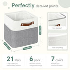 FinishingBo Cube Storage Baskets 6 Pack, 11x11 inch Cube Storage Bins with Leather Handles for Shelf Closet (White/ Gray) - color: White/ Gray