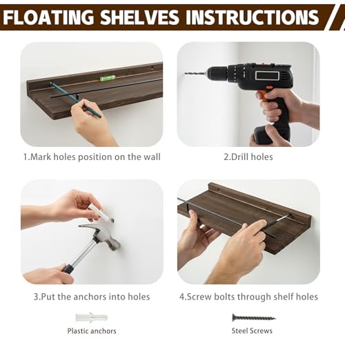Floating Shelves Set of 3, 15.74 inches Rustic Wood Wall Shelves for Bathroom，Bedroom, Living Room, Kitchen & Book, Hanging Display Decor Organization Shelf with 22 lbs Capacity