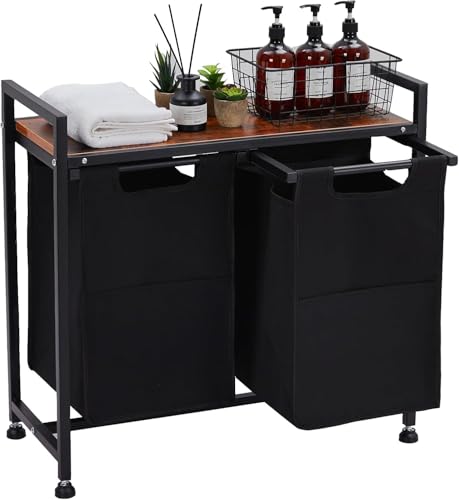 Laundry Sorter Basket with 2 Compartments & Detachable Liners, 2 x 12.1 Gal, Pull-Out Oxford Fabric Bins with Ventilated Shelf for Bathroom/Laundry Room Organization - size: 28.6''L x 13''W x 28.4''H