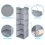 MAX Houser 5 Shelf Hanging Closet Organizer,Space Saver, Closet Hanging Shelves with (4) Side Pockets,Foldable,Light Grey - color: Lightgrey