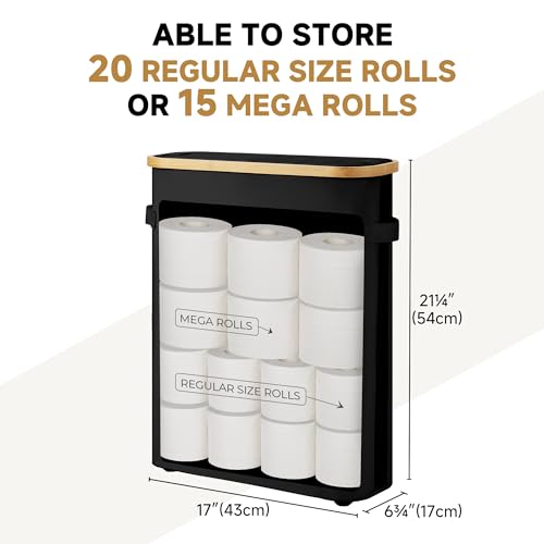 StorageWorks Toilet Paper Storage Baskets with Dual Flip Lids, Toilet Paper Organizer for Bathroom, Toilet Paper Container with Side Pocket, Holds 15 Mega or 20 Regular Rolls, Large, Black - color: Black, size: Large