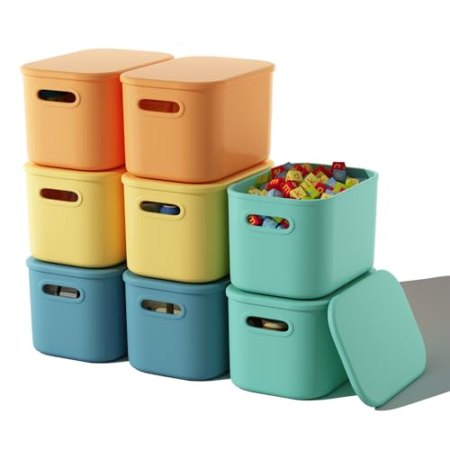 ORGIDOL 8 Pack Colorful Storage Bins with Lids Stackable Storage Container for Organizing, Storage Boxes with Handle for Shelves, Cute Storage Bin for Craft, Snacks, 9.85x6.9x5.7 inch - color: Colorful, size: 8 Pack