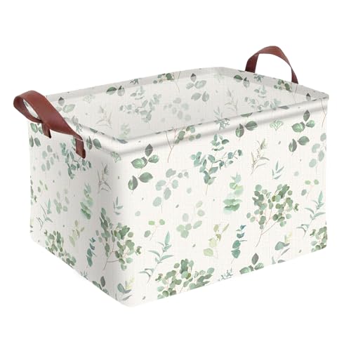 Sage Green Storage Basket Waterproof Canvas Toy Storage Bin Home Decor Collapsible Outdoor Basket with Leather Handles Sage Green Blanket Baskets For Closets,Bedrooms,Gifts Baskets - color: Sage Green