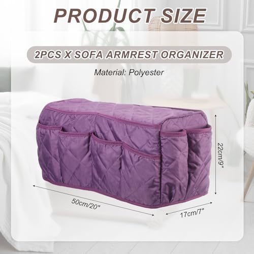 uxcell 2 Pcs Recliner Armchair Caddy, Couch Armrest Organizer with 14 Pockets for Bedside Sofa Remote Control Holder Magazine Phone Book Glasses (Purple, 20" x 7" x 9") - color: Purple