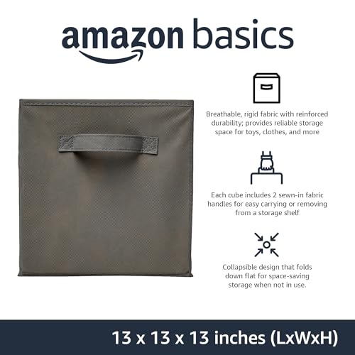 Amazon Basics Collapsible Fabric Storage Cube Bins Organizer with Handles for Organizing, Sturdy, Gray, 13 x 13 x 13 inch, 6-Pack - color: Gray, size: 13"x13"x13"