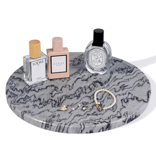 Karibiber Natural Marble Tray, 11.8in Serving Tray for Fruit, Round Decorative Vanity Dish for Jewelry&Key, Quality Storage Plate for Kitchen Coffee Table and Bathroom Desktop, Monte Grigio - color: Monte Grigio