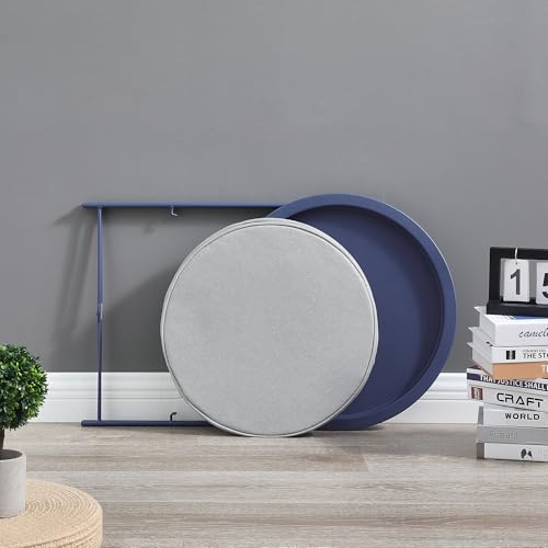 VECELO Round Side/End Table with Fabric Storage Basket，Metal Anti-Rust and Waterproof Small Bedside Nightstand with Removable Tray Top for Living Room，Balcony & Laundry，Blue /1pcs with Basket - color: Blue, size: 1 PCS
