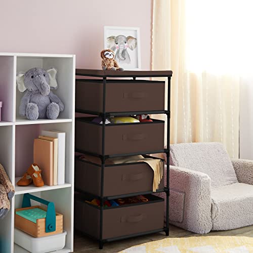 Juvale 4-Tier Closet Organizers & Storage Dresser - 16.5 in L x 13 in W x 33 in H, Dark Brown, Modern - Fabric Drawers for Bedroom Storage & Closet - Metal Frame Clothes Dresser for Narrow Spaces - color: Dark Brown