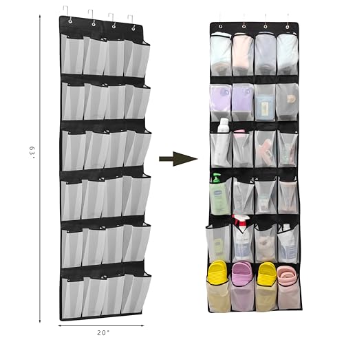 Over The Door Shoe Organizers with 24 Mesh Pockets Shoe Organizer Storage Hanging SimpleHouseware Shoe Holder for Rack (White Black) - color: White Black