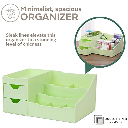 Uncluttered Designs Makeup Organizer With Drawers - Modern Countertop Storage for Cosmetics - Chic Vanity Holder for Perfume, Skincare, Brush, Lipstick, Nail Polish Organization & Display (Green) - color: Green