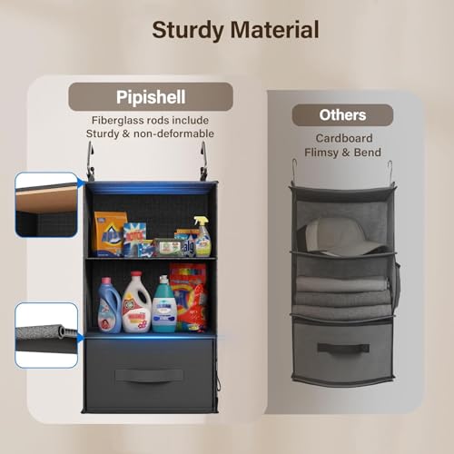 Pipishell 6-Shelf Hanging Closet Organizer with 2 Separable 3-Tier Shelves, 3 Drawers & Side Pockets Closet Organizers and Storage for Wardrobe Organization and Nursery Clothes Organizer, Black - color: Black