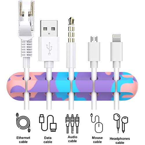 INCHOR Cable Organizer, Cord Organizer Cable Management, Cable Clips USB Cable Holder Wire Organizer Cord Clips,(5, 3 Slots Colourful) - color: Multi