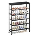 Mavivegue 6 Tier Shoe Rack Organizer, Metal Organizer Shelf with with MDF Top Panel and Layer Fabric, Shoe Rack for Front Door Entrance, Black & Rustic Brown - size: 6 Tier