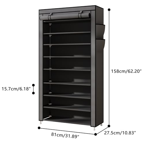 Laiensia 9-Tier Vertical Shoe Rack Organizer, Space Saving Shoe Storage Organizer, Non-Woven Cover Shoe Shelf Holds 36-45Pairs for Bedroom, Hallway, Closet Entryway, Grey - color: Grey, size: 9-tier