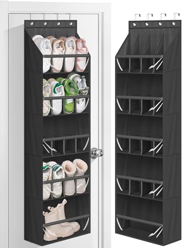 MISSLO 20 Pairs Over the Door Shoe Organizer for Closet Narrow Hanging Shoe Rack for Door Hanger Deep Pocket Door Shoe Holder Storage for Boots, Size 13 Sneakers, Black - color: Black
