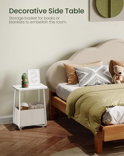 CHOEZON Nursery Side Table, Small End Table for Small Spaces, Nightstand with Fabric Basket, for Nursery, Living Room, Bedroom, White TBZ13WB - color: White
