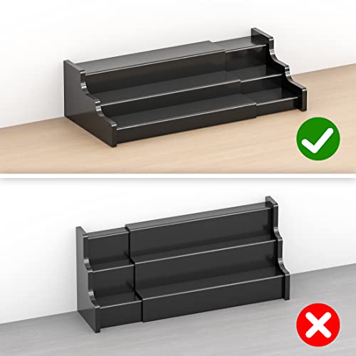 Spice Rack Organizer For Cabinet - 3 Tier Black Bamboo Wooden Expandable Display Shelf from 12.70 to 22.20 inch - color: Black