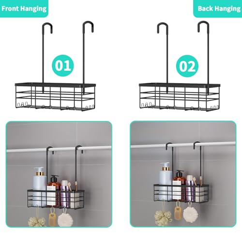 HapiRm Hanging Shower Caddy Organizer - No Drilling Shower Organizer with Hooks, Rustproof & Waterproof 304 Stainless Steel Bathroom Shelves - Black (1 Basket) - color: Black- 1 Basket
