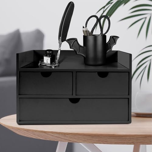 Charmewooden Desk Organizer with Drawers Countertop Drawers Organizer Tabletop Storage Organization Box Home Office Workspace Bathroom Toiletries Supplies (black with shelf) - style: Black with shelf