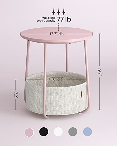 VASAGLE LILEA Collection - Small Round Side End Table, Modern Nightstand with Fabric Basket, Jelly Pink and Cream White ULET223R61 - color: Jelly Pink + Cream White, size: Round + 1 pack