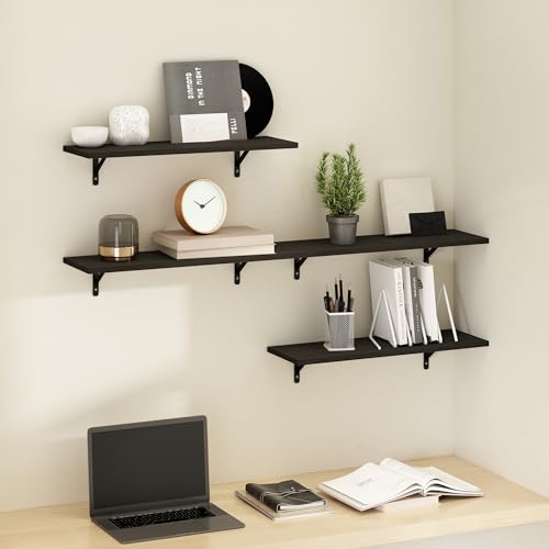 Furinno Rossi Floating Shelves for Wall Set of 4, 23-Inch Wall Shelf, Floating Shelf, Wall Mounted Shelves, for Bathroom, Bedroom, Living Room, Espresso - color: Espresso, size: 24-Inch, Set of 4