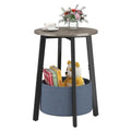 sthmec Small Round Side End Table with Cloth Storage Basket, Round Bedside Sofa Couch Coffee Tables for Small Places with Metal Frame, Modern Nighstands for Living Room Bedroom, Grey - color: Grey