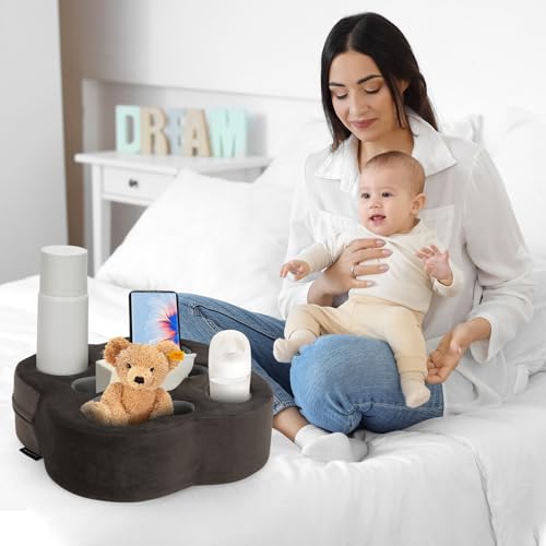 Couch Cup Holder Pillow, Sofa Organizer Caddy Bed Refreshment Tray for Drinks, Remotes, Phones, Snacks (Soot) - color: Soot, size: 12*12*3.7 Inch