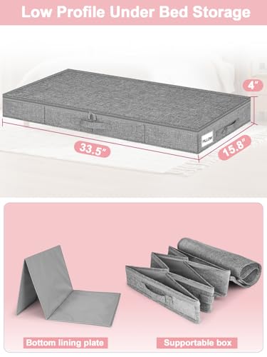 4-Inch Tall Under Bed Storage Container, Low Profile Underbed Storage Bin w/Rigid Sidewalls & Bottom, Shallow Storage Organizer with Lid for Couch, Sofa & Crib, 2-Pack, 33.5 x 16 x 4 Inch, Gray - color: Gray-rigid-2pcs, size: 4 inch