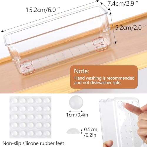 Ohlove 6Pcs Clear Plastic Drawer Organizers Tray 6" x 3" Storage Bins with 25Pcs Non-slip Pads for Makeup, Jewelries, Kitchen Utensils, Bathroom and Office - size: 6"x3"