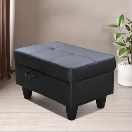 Ottoman Storage Ottoman Bench Faux Leather Footrest Footstool with Hinged Lid for Living Room, Bedroom, Entryway, Black, 28.5"X19"X17.5" - color: Black