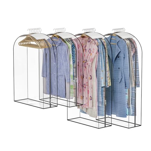 Upgraded Thickened Clear Garment Bags for Hanging Clothes 4 Packs (40 & 50 inch), 10“ Gusseted Clothes Hanging Storage Bags for Closet, Shirts, Coats, Dresses - color: Full Clear, size: 40+50 inch