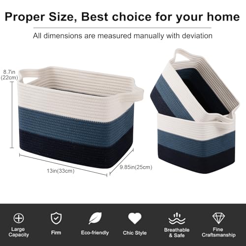 OIAHOMY Storage Basket, Woven Baskets for Storage, Cotton Rope Basket for toys,Towel Baskets for Bathroom - Pack of 3, Gradient Blue - color: Gradient Blue, size: 3 pcs-13”x9.9”x8.7”