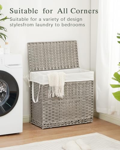 SETVSON Laundry Hamper with Lid Laundry Basket 132 L (35 Gal) Wicker Clothes Hamper, Handwoven Rattan Hamper with Handles and 4 Removable Liner Bags, 6 Mesh Bags for Laundry Bedroom Gray - color: Grey, size: 35.0 Gal