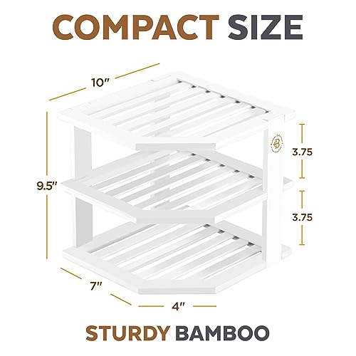 Bambüsi Plate Organizer for Cabinet - Corner Cabinet Organizer and Kitchen Cabinet Organizer Shelf, Kitchen Countertop Organizer for Plates, Dishes and Bowls, Space Saving Corner Rack, White - color: White