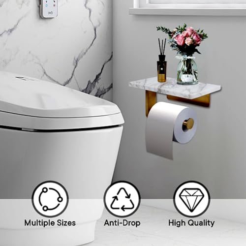 Toilet Paper Holder with Natural Marble Shelf for Bathroom Washroom,Wall Mounted Tissue Holder Suitable for Mega Roll (Brushed Gold, Middle 7.87 * 4.72 in) - color: Brushed Gold, size: Middle 7.87 * 4.72 in