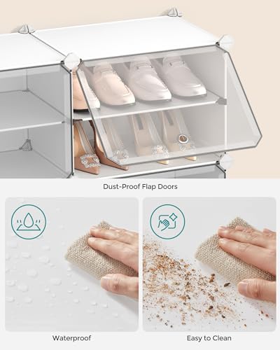 SONGMICS Shoe Rack Organizer, 12-Tier Shoe Storage Cabinet for Closet and Entryway, Holds 48 Pairs of Shoes, Adjustable, Cloud White and Trasparent ULPC040W01 - color: Cloud White + Trasparent, size: 12 Cubes