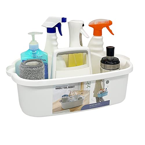 Goderewild Multi-Purpose Plastic Cleaning Caddy with Handle, Shower Caddy Organizer/Storage Basket/Totes Portable for Bathroom Supplies, Cleaning Products, Under Sink Tool, Housekeepers (White) - color: White, size: 1 Pack