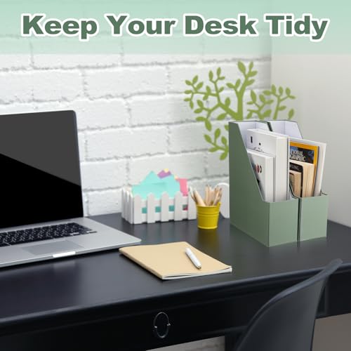 Feifeiya Magazine File Holder Set of 6 Stylish Sturdy Cardboard File Boxes Desk Organizer Beautiful Magazine Holder Rack with Gold Label Holder for Home Office Desktop Bookshelf Classroom(Sage Green) - color: sage green