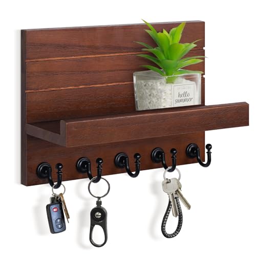 HONJIN Mail and Key Holder for Wall: Easy Installation Modern Mail Holder Wall Mount Key Shelf for Hallway Living Room House Decoration (Brown) - color: Brown