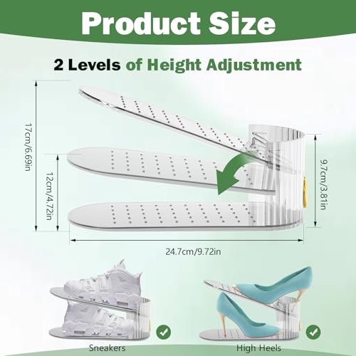 Adjustable Slot Organizer for Pairs of Shoes, Space Saver, Double Deck Riser Rack, Closet Organizer (Clear, 20 Pack) - size: 20 Pack