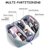BOYATU Travel Makeup Bags Cosmetic Organizer Bag: 3 Pcs Set Large Capacity Floral Make up Bag with Compartments - Waterproof Leather Toiletry Bags with Handle for Women (01-Light Blue) - color: 01-Light Blue