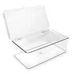 Isaac Jacobs Medium Stackable Organizer Bin (10.75”x6.5”x3.7”) w/ Hinged Lid, Clear Storage Box, Home, Office, School, Fridge, Bathroom, Kitchen, Pantry Container, BPA-Free, Food Safe (Medium, Clear) - size: Medium