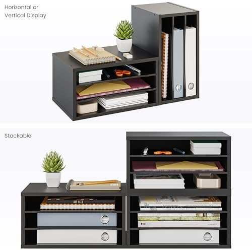 Ballucci File Organizer, 3-Tier Document Paper Sorter, Stackable Wood Desk Organizer, Mail Sorter and Monitor Stand with Storage Shelves, Black - color: Black, size: 3 Tier