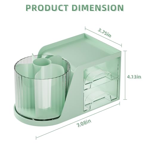 Marbrasse Desk Organizer with 2 Drawer, 360°Rotating Pen Holder, Desk Organizers and Accessories with 6 Slots Pencil Holder + 2 Drawer, Art Supply Storage Box Caddy for Office (Green) - color: Green