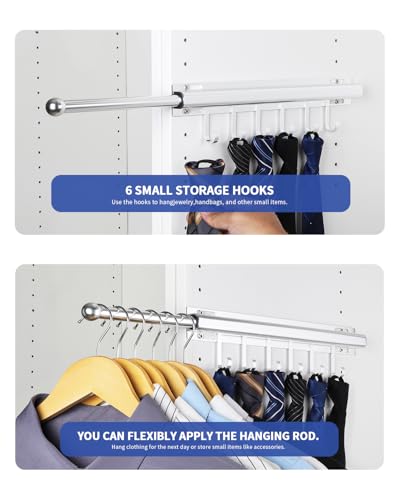 BaiNong 16.5" Valet Rod for Closet Pull Out With 6 Hooks Valet Rods for Closets (2Pack Silver) Closet Valet Rod Slide Out - color: Silver/2 Pack, size: 16.5 Inch