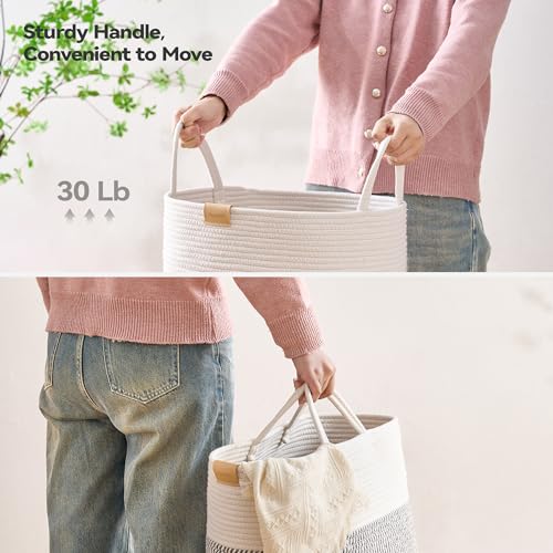 Nunsino Laundry Hamper 62L,Large Laundry Basket for Clothes,Decorative Storage Basket for Blankets,Cotton Rope Woven basket for bedroom,Grey White - color: Grey&White, size: 62L/16.3Gal