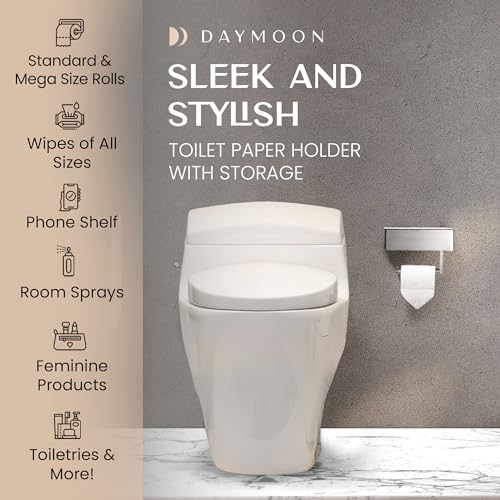 Day Moon™ - Toilet Paper Holder with Shelf - Modern Roll Holder for Bathroom - 1 Pack - Wall Mount - with Storage, Brushed Nickel - color: Brushed Nickel, size: Storage 1 Pack